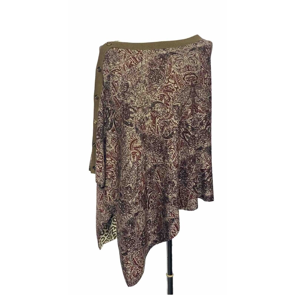 Chico's One Size Lightweight Sweater Poncho Asymmetrical with Button Detail